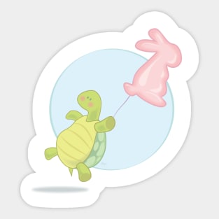 A Turtle With A Pink Hare Ballon Sticker